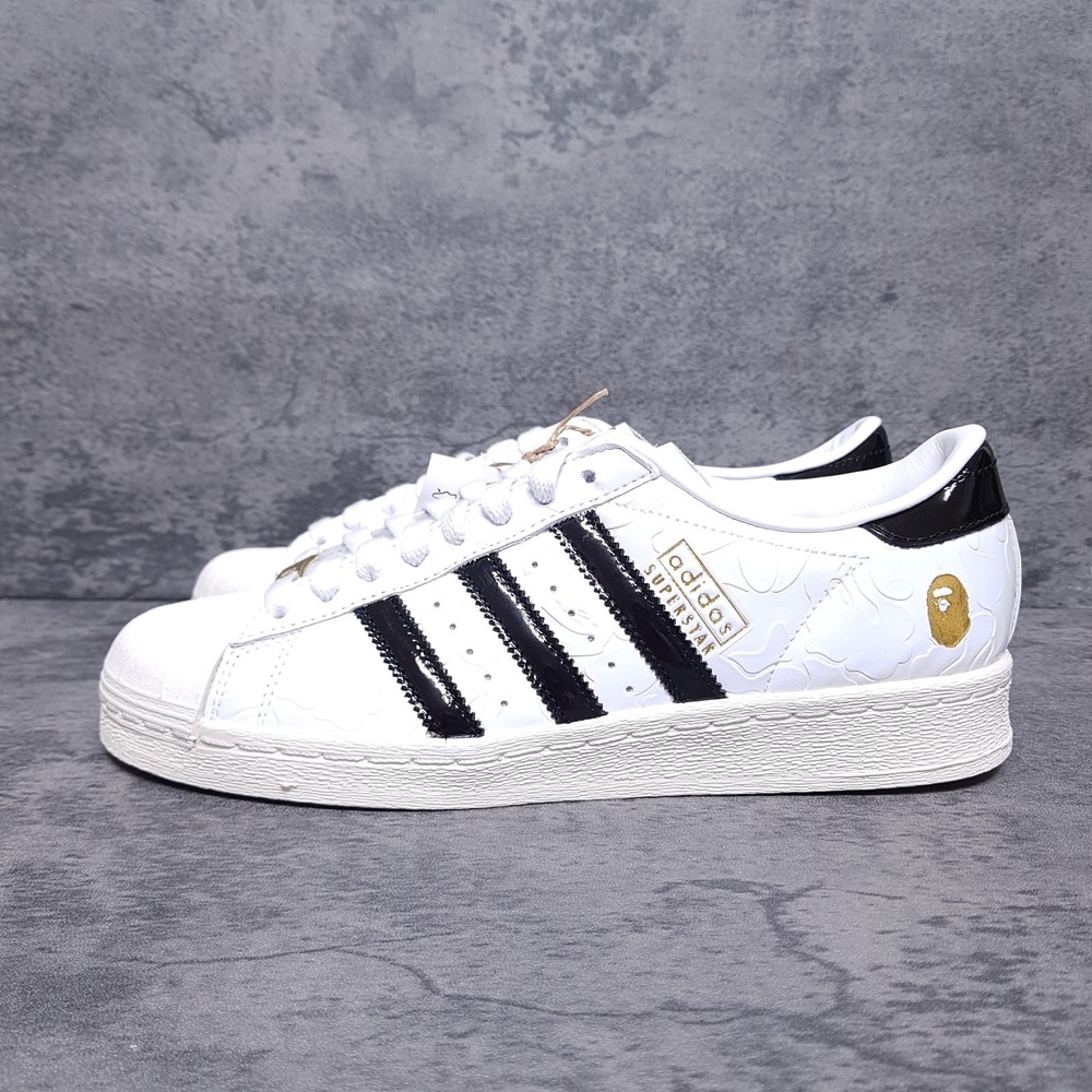 ADIDAS Superstar X BAPE Vintage Shoes Mens 8 Womens 9 White Black JR2701